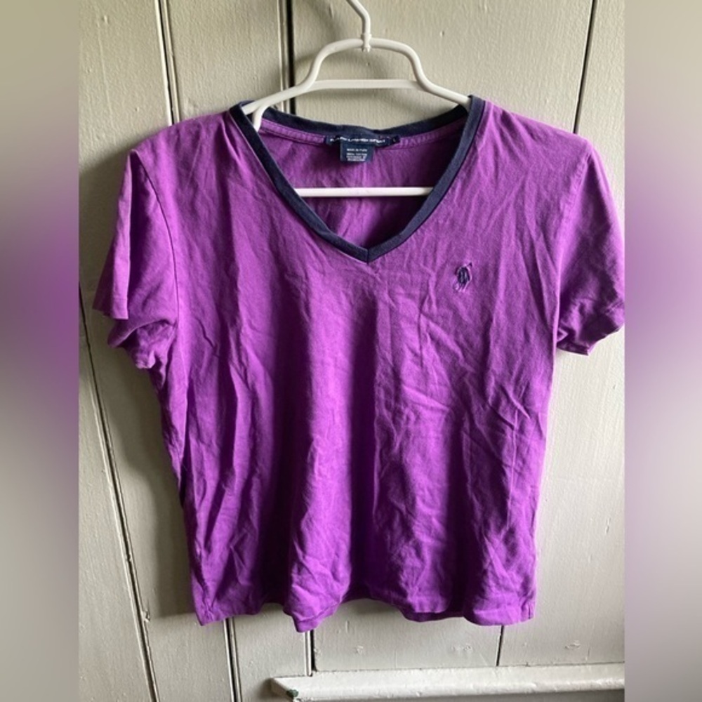 Ralph Lauren Sport Jersey V-Neck Tee size L Purple.